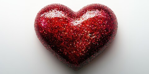 Red glitter heart symbolizing love and affection on a light background for celebration or decoration purposes