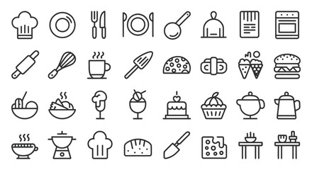 Naklejka premium Kitchen cooking food and drink icons chef hat plate