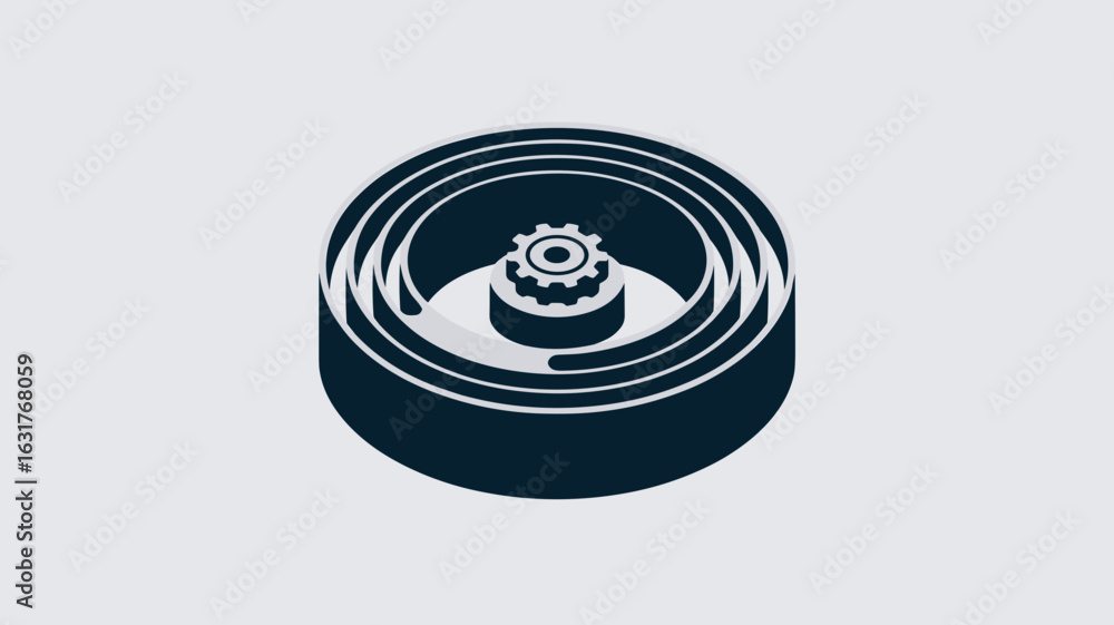 Poster gear interface inside rotating ring on white background – great for ui design, tech branding, or min