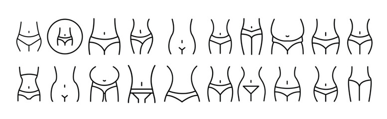 Waist Icon Set for UI, Placards, Books, Apps. Editable Stroke. Suitable for Web Sites, Books, Cards, Apps