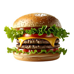 Juicy Cheeseburger with Classic Toppings &ndash; Realistic PNG for Restaurant Branding and Digital Use