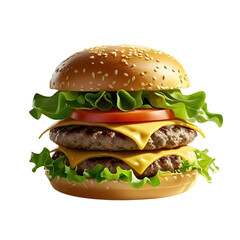 Juicy Cheeseburger with Classic Toppings &ndash; Realistic PNG for Restaurant Branding and Digital Use