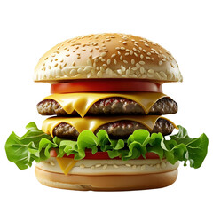 Juicy Cheeseburger with Classic Toppings &ndash; Realistic PNG for Restaurant Branding and Digital Use
