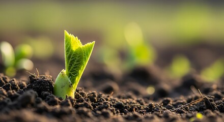 A young sprout emerges from the soil.