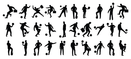 collection of silhouettes of businessmen playing football 