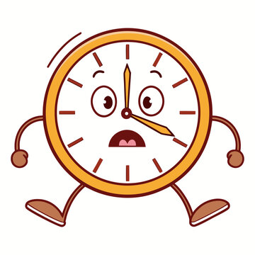 Scared running clock character with arms and legs surprised expression silhouette vector illustration