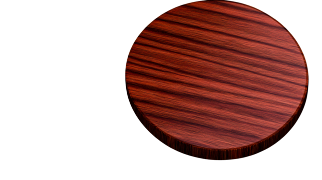 Round wooden coaster with rich grain on transparent background