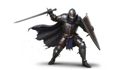 Fototapeta premium Knight in shining armor with sword and shield fantasy medieval warrior art