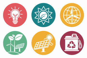 Collection of colorful circular icons for renewable energy and ecofriendly concepts