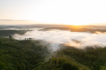 Misty Morning in Nature Seen From Above

