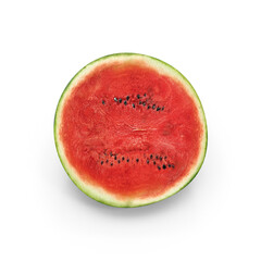 Half Watermelon with Red Flesh and Seeds Isolated on Transparent Background