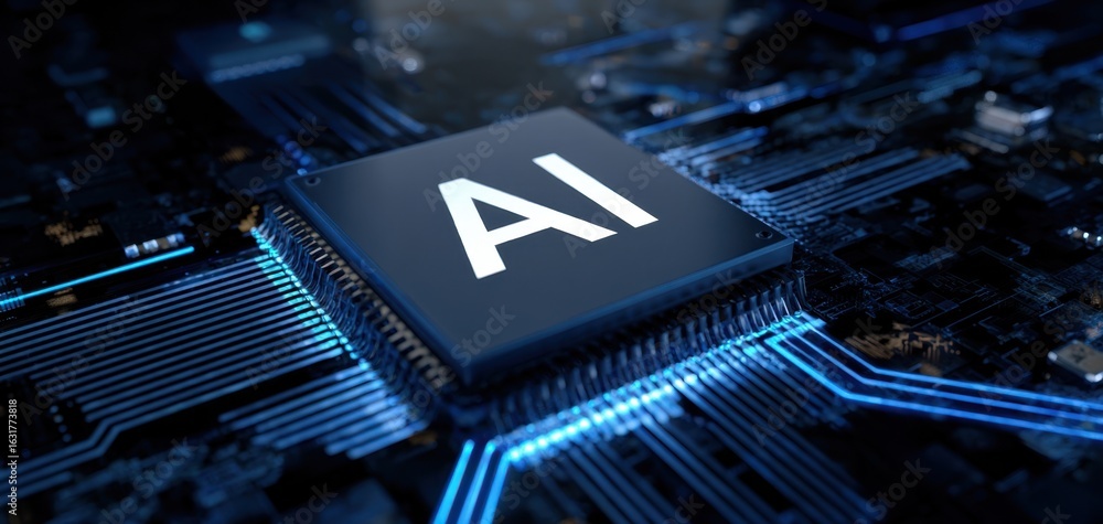 Poster the ai microchip showcasing advanced technology and digital innovation