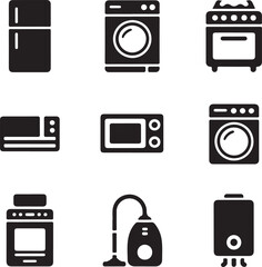 Home Appliance Usage Icons – Solid Icon Grid of Household Devices