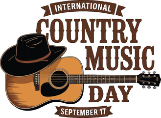 International Country Music Day with Acoustic Guitar and Cowboy Hat vector illustration