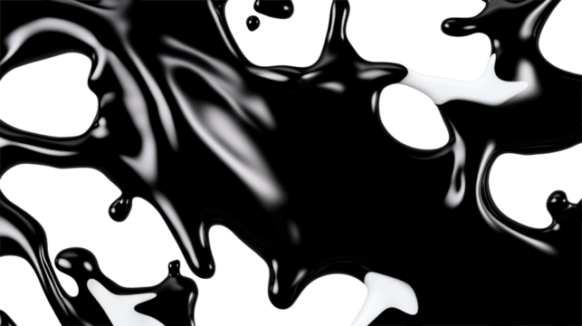 Fluid black and white abstraction on transparent background