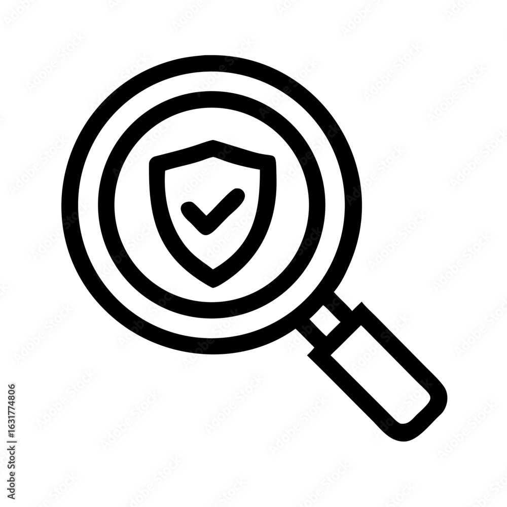Poster security audit find vulnerability check mark shield magnifier glass icon search safety scan protecti
