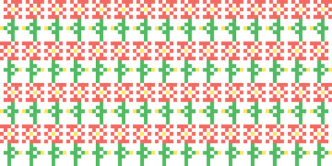flower pixel art. antique style pattern for fabric, ceramic, cover, wallpaper. Cross stitch pattern. Grid Vector illustration.