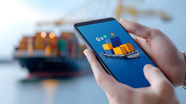 Shipping industry app revolutionizes container management port city digital innovation urban environment close-up view technology impact
