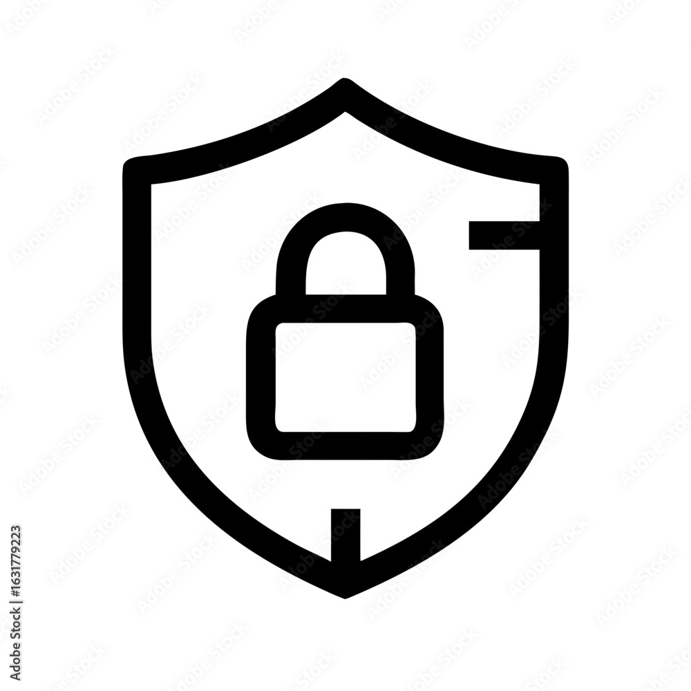 Poster security shield icon protection and lock symbol for secure data privacy and antivirus software syste