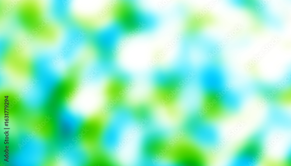 Poster world environment day concept: green and blue abstract blur spots background with bokeh effect and t