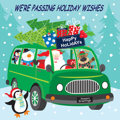 Holiday Greetings Conveyed by a Festive Christmas Vehicle