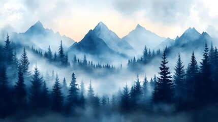 Obraz premium Majestic mountain landscape featuring misty forest during early morning light