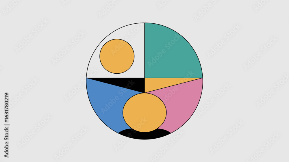 Poster abstract circle and square inside larger circle on white