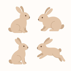 Fototapeta premium Simple Cartoon Brown Rabbit Animal Illustration with different pose style