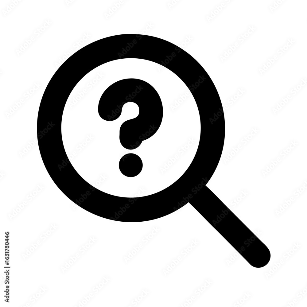 Poster question mark magnifying glass icon search find solution answer faq help support information query c