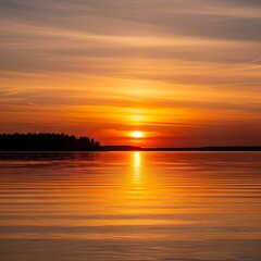 Fototapeta premium Sunset over a calm lake with vibrant colors.