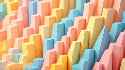 Obraz premium Abstract pastel geometric blocks and columns in soft pink, yellow, and blue creating a textured, dimensional pattern