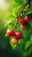 Freshly picked branches laden with ripe, juicy fruits and vibrant green leaves, ready for harvest A bountiful display of nature's bounty , plums, plant, harvest