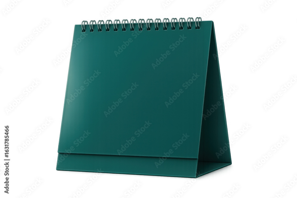 Poster Blank teal desk calendar with wire-o binding isolated on transparent background, ready for customization