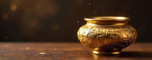Gleaming Gold Pottery Meticulously Crafted Artisanal Piece Showcases Intricate Details and Luxurious Warm Tones, Perfect for Design Projects