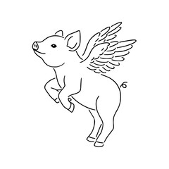cute winged pig outline drawing