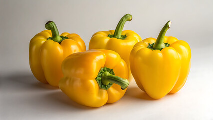 Four yellow bell peppers, studio shot, food photography