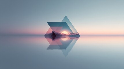 Geometric Reflection: A Serene Sunrise Landscape Captured in Triangle Formations