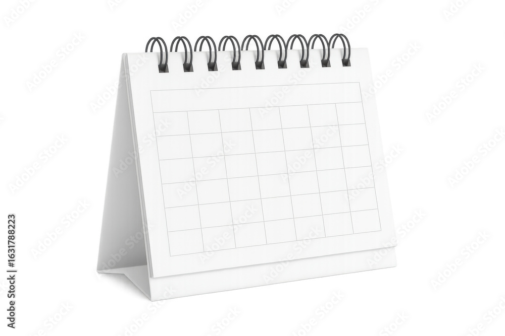 Poster blank desktop calendar with spiral binding standing on transparent background, ready for customizati