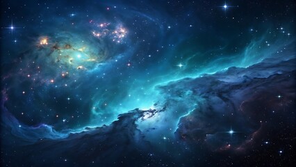 Fototapeta premium Cosmic nebula with golden stars and blue gas clouds