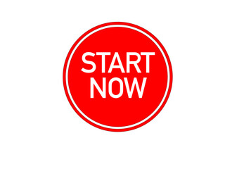 A red circular button with the words start now in bold white letters on white background