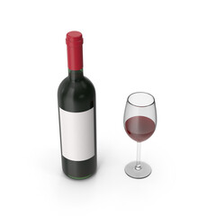 Red Wine Bottle with Blank Label and Filled Glass Isolated on Transparent Background