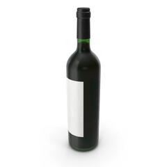 Dark Green Wine Bottle with Blank Label Isolated on Transparent Background