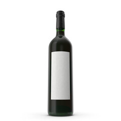 Dark Green Wine Bottle with Blank Label Isolated on Transparent Background