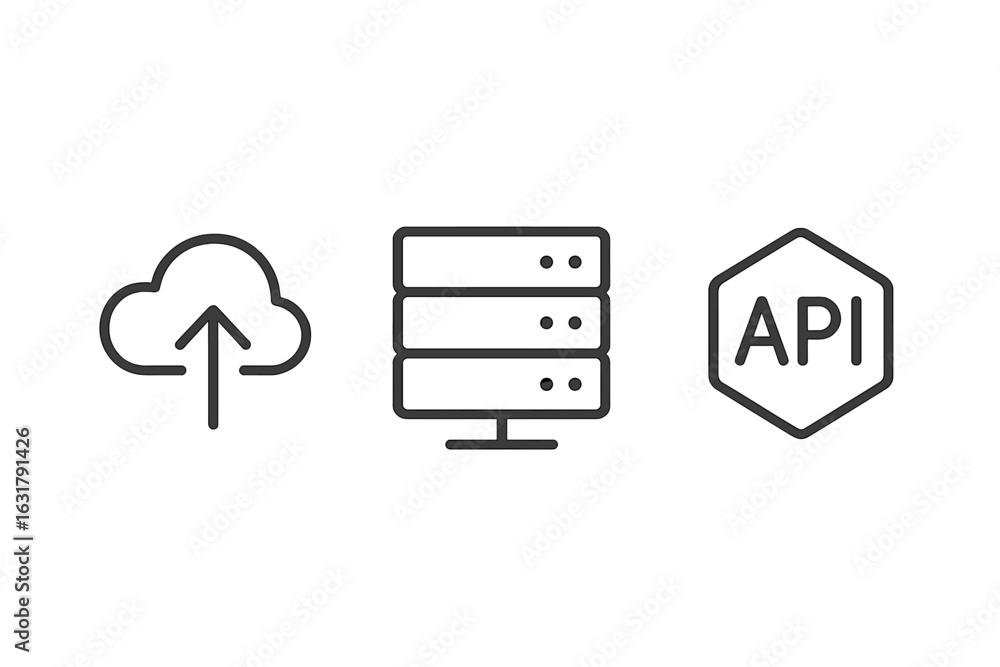 Poster cloud storage symbol, server icon, and api graphic representing data transfer and management concept