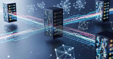 Interconnected server racks network visualization - Powered by Adobe