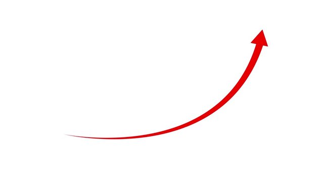 Business graph chart with upward trend arrow icon animation. red color animation on black background.
