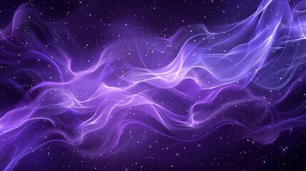 Obraz premium Abstract cosmic energy flowing, luminous ethereal waves in violet shades with stars