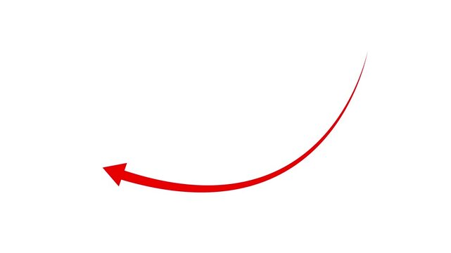 Business graph chart with down trend arrow icon animation. red color animation on black background.