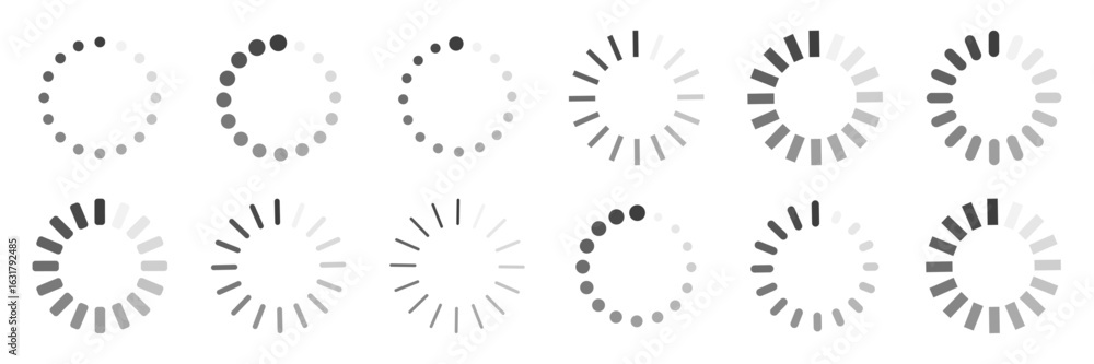 Poster progress loading bar. data load icons set. download dotted circle sign isolated. vector graphic for 
