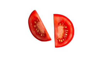 Freshly sliced red tomato on a transparent background